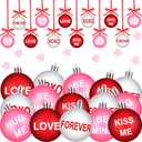 BBTO 24 Pcs Valentines Day Ball Ornaments 1.97 Inch Red Pink Valentines Tree Letter Hanging Decorations Plastic Ball Home Decorations for Wedding Gift Anniversary Festival Party Decor