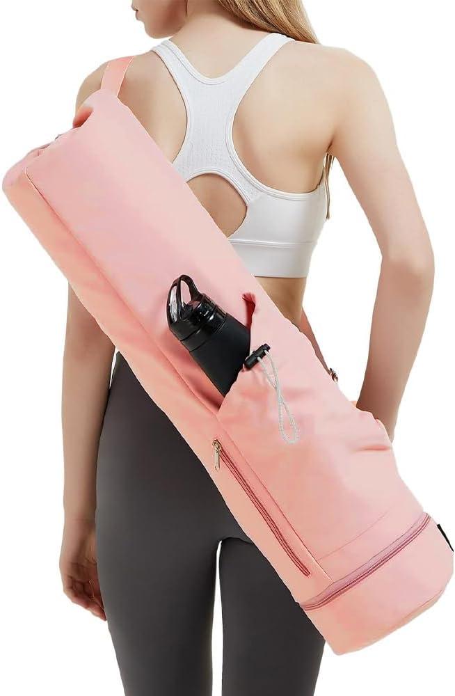 PUXING Yoga Mat Bag Yoga Mat Carrier Bag with Water Bottle Pocket and Bottom Wet Pocket Waterproof Yoga Mat Carry Bag Multi-Functional Storage Bag for Women Men (Pink)