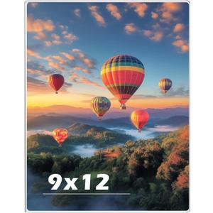 9 x 12 Acrylic Picture Frame, Horizontal/Vertical Clear Photo Frame for Wall with Tape, No Drilling Floating Hanging Frameless Picture Frame, Wall Mount Sign Holder for Home, School, Office