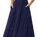 Kranda 2025 Summer Sleeveless Long Beach Sundress Square Neck Tank Top Tiered Maxi Dress with Pockets S