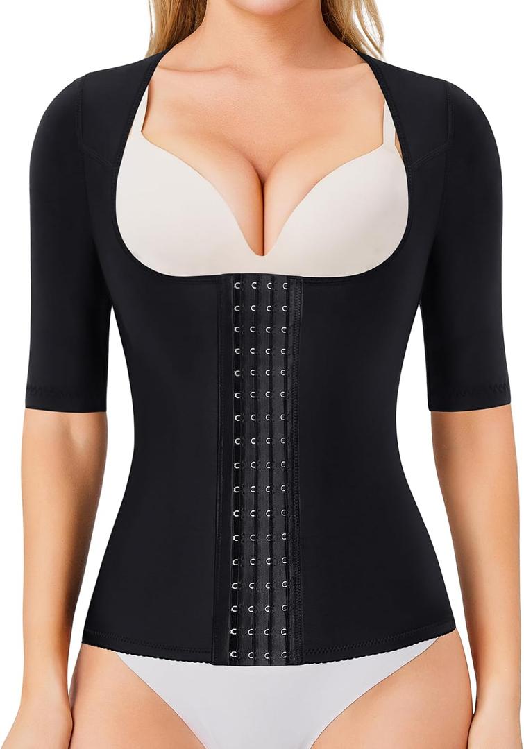 Gotoly Women Waist Trainer Corset Tummy Control Shapewear Upper Arm Shaper Post Surgical Slimmer Compression Tops (Black, L)