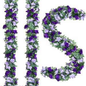 5Pcs 82 FT Artificial Purple Rose Flower Garland, Faux Silk Rose Garland, Purple Party Decorations, Lavender Flower Hanging Flower Vines for Backdrop Decoration Tea Party Wedding Birthday