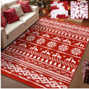 Yamaziot Christmas Area Rug 5x7, Non-Slip Washable Snowflake Living Room Rug with Rubber Backing, Low Pile Soft Rug Holiday Decor Xmas Floor Carpet for Living Room, Bedroom, Red