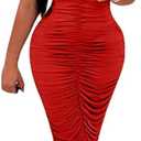 BEAGIMEG Women's Sexy Ruched Strapless Bodycon Tube Maxi Long Club Dress L