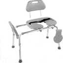 Platinum Health Sliding Shower Chair HydroGlyde Premium Heavy Duty, Padded Bathtub Transfer Bench with Cut Out Seat, for Bath Tub, Adjustable Legs, and Safety Belt, Quick Tool-Less Assembly, Gray