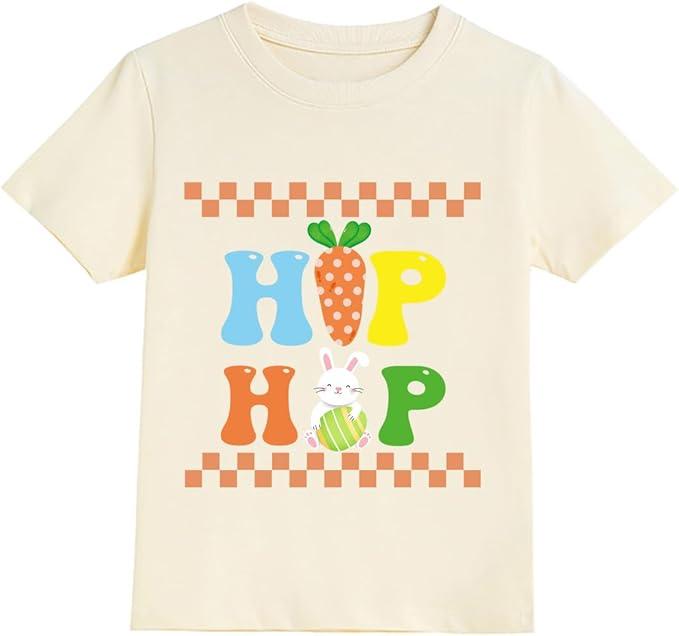 Boys Easter T-Shirt Beige Cotton Short Sleeve Graphic Tee Cool Cartoon Rabbit Kids Toddler Hip Hop Bunny Outfit Size 9Y