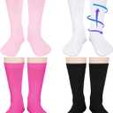 4 Pairs Kids Compression Socks 15-20 mmHg Knee Length Compression Stockings Travel Socks for Kids Childrens (Solid Style, Black, White, Pink, Rose Red)