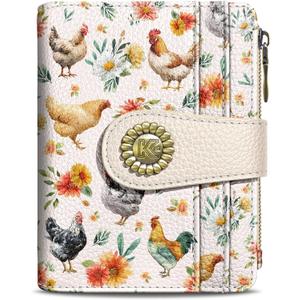 Roosters Chicken Small Rfid Women Wallet Bifold Zipper Coin Pocket PU Leather Compact Cash Credit Card Holder Travel Wallet for Female Ladies Teen Girls 1 ID Window 10 Card Slots