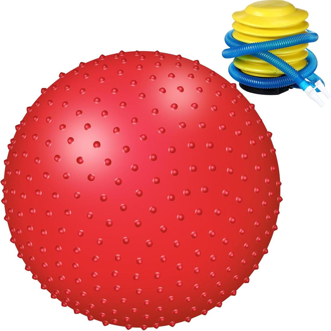 Large Sensory Massage Ball Bouncy Exercise Ball with Tactile Spikes 22 inch Big Inflatable Balls with Air Pump for Girls Boys Outdoor Indoor Pool Beach (red)