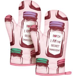 Slohif Funny Oven Mitt Heat Resistant for Women - 2 Pack Pink Cute Novelty Cool Kitchen Oven Mittens with 100% Cotton for Baking and Cooking Accessories