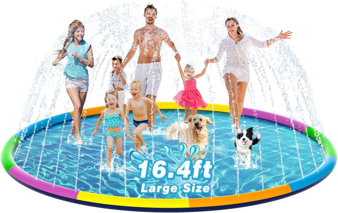 EPN Splash Pad, 16.4FT Size Extra Large Sprinkler Play Mat for Dogs & Kids, Thicker Pool Summer Outdoor Water Toys Fountain Pad for 3+ Children & Pets
