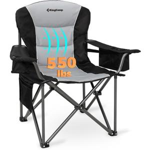 KingCamp Oversized Camping Chair with Adjustable Lumbar Support, 550lbs Heavy Duty Padded Folding Lawn Chair for Adults, Outdoor Armchair with Cooler Bag, Cup Holder & Side Pocket for Fishing, Travel