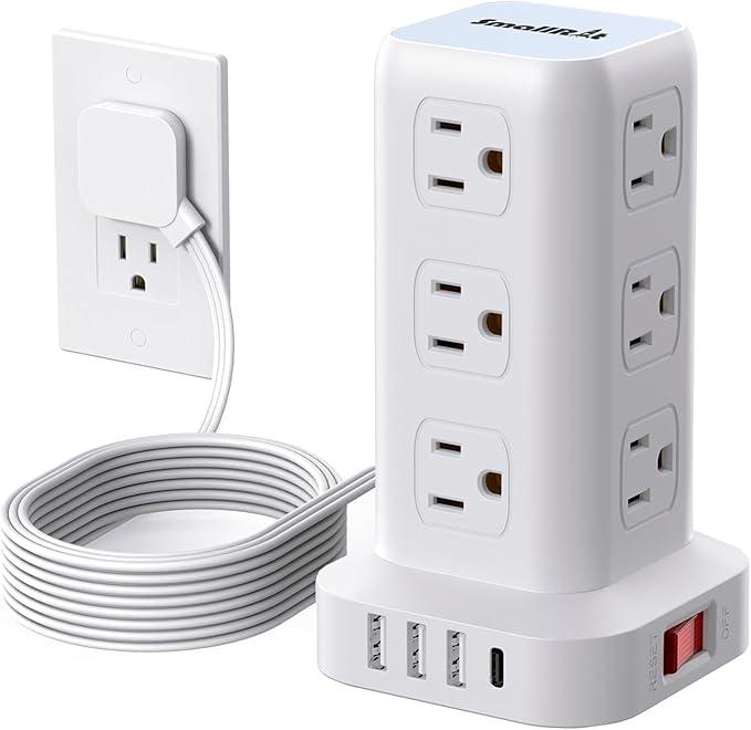 10Ft Extension Cord with Multiple Outlets, Flat Plug Power Strip Surge Protector with 10 Ft Long Cord, 6 Outlet 3 USB Ports (1 USB C), Multi Outlet Wall Plug for Travel, Dorm Room EssentialsGrey