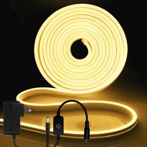 iNextStation Warm White LED Rope Lights 16.4FT/5M DC12V LED Strip Lights, IP65 Waterproof Silicone Neon Light Strip, Flexible Led Light Strip 0.98in Cut for DIY, Rope Led Lights for Bedroom(with Plug)