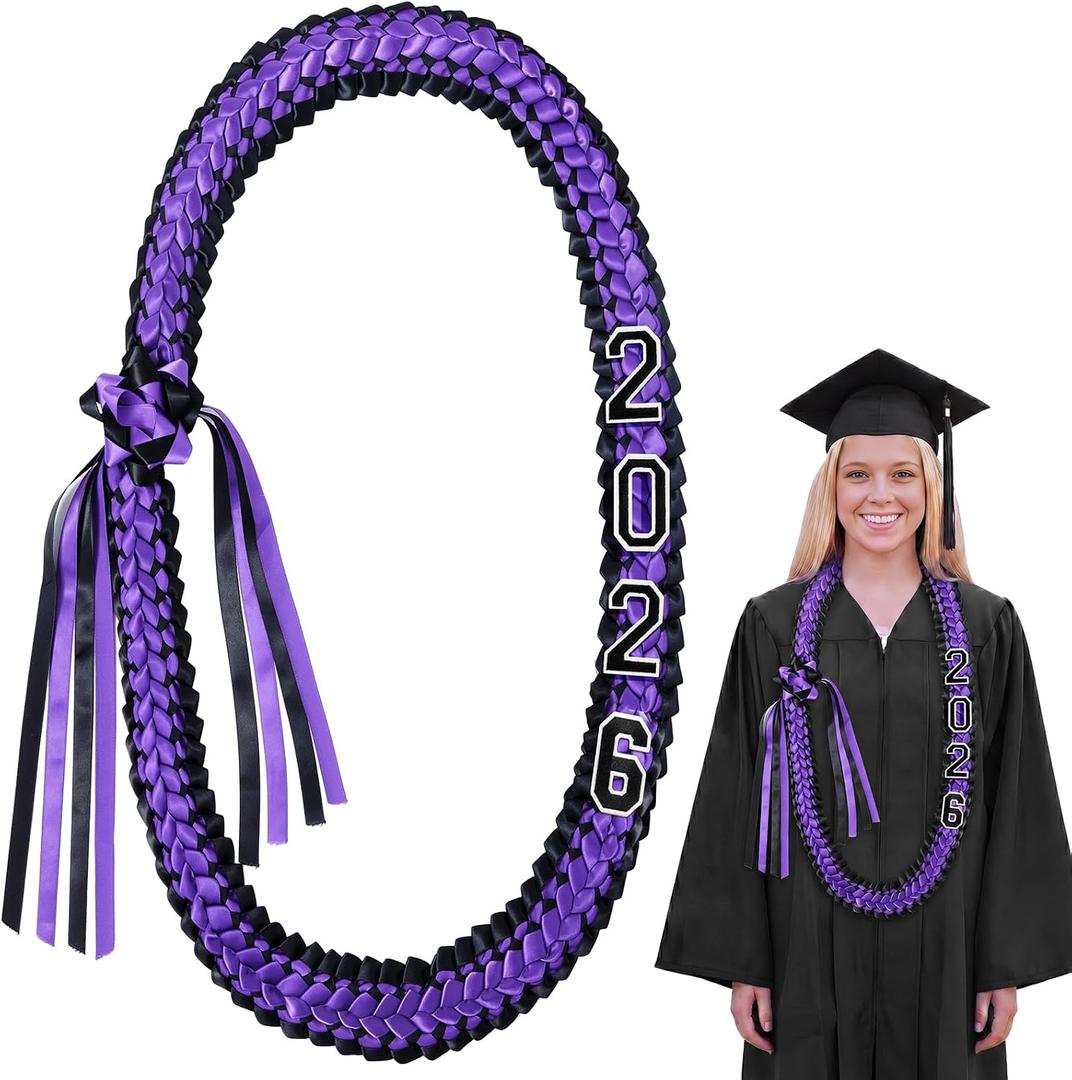 Cindeer Silk Graduation Leis Class of 2026 Graduation Necklaces Ribbons Grad Money Leis Number Patch for High School College