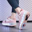 Roller Skate Shoes for Boys and Girls Kids LED Light Up Fashion Sneakers with Rechargeable and Detachable Wheels The Gift for Party Birthday Christmas Day (12 Little Kid, Pink1558)