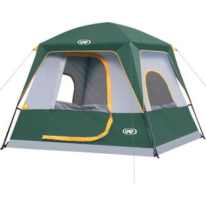 UNP 2/4/6/8 Person Tent, Portable Cabin Tent, Camping Tent 4-Person Easy Set Up, Waterproof with Top Rainfly for Outdoor Camping/Hiking (Dark Green)
