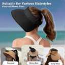 Women's Sun Visor Hats Wide Brim Straw Beach Hat Ponytail Hats for Women Foldable Floppy (Black)