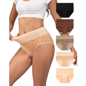 INNERSY Women's Underwear Cotton Soft Underwear High Waisted Breathable Briefs 5 Pack(Small, Leopard Charm)
