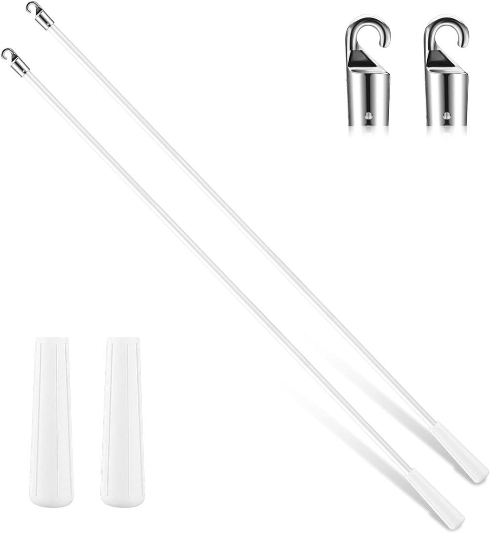 Bokon 2 Pieces White Fiberglass Blind Wand Vertical Blinds Stick Replacement with Hook and Handle for Window Opener Accessory(24 Inch)