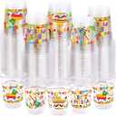 WorldBazaar 100 Pack Fiesta Plastic Cups 12oz Cinco De Mayo Disposable Party Cups for Mexican Taco Birthday Summer BBQ Party Decorations