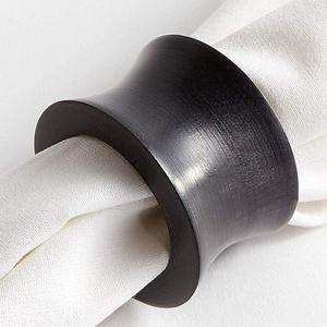 Handmade Wood Napkin Ring Set with Napkin Rings - Artisan Crafted in India (Black Concave, Pack of 12)