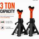 Jack Stands, 3 Ton Capacity with Rubber Cover and Large Foot Base, Double Locking Car Lifting Stand, Black Orange, 1 Pair