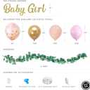 Sweet Baby Co. Baby Shower Decorations for Girl with Pink Balloon Arch Garland Kit, Baby Girl Banner Decor, Eucalyptus Boho Greenery Vine, Light Pink, Peach Blush, Gold, Confetti Balloons