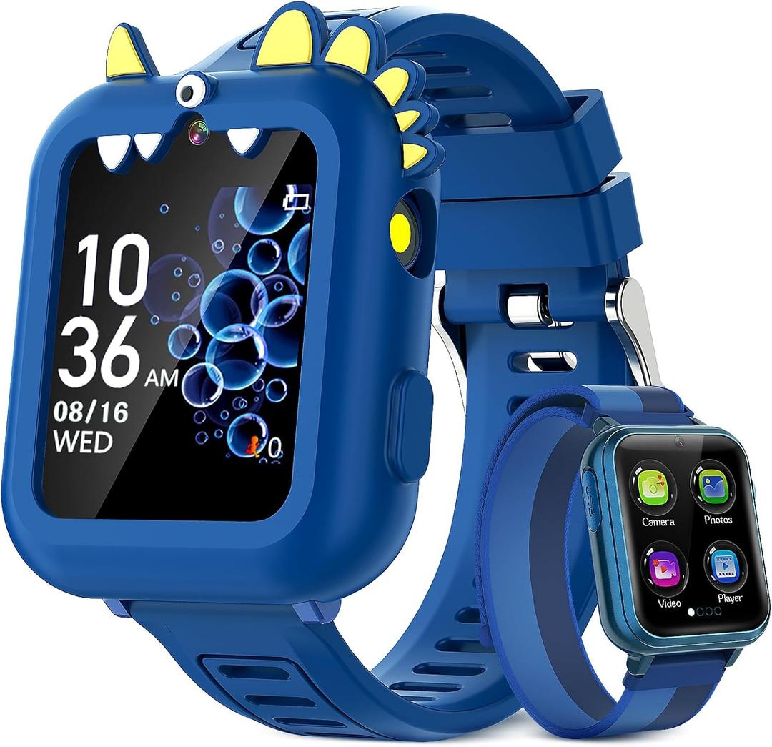 Kids Smart Watch Boys Gift Age 3-12 with 39 Games Alarm Clock Camera Video Music Player Pedometer Flashlight 12/24 hr HD Touch Screen Kids Watch Birthday Boys Gift Toys for 4 5 6 7 8 9 10 Years Olds (Blue)