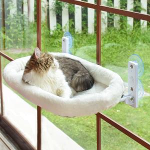 AMOSIJOY Cordless Cat Window Perch, Window Hammock for Cats with 4 Strong Suction Cups, Solid Metal Frame and Soft Cover, Indoor Cat Bed (Large)