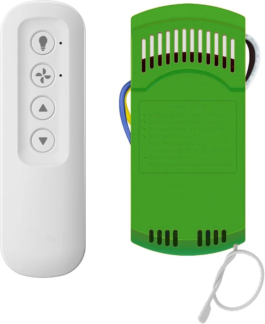 Ceiling Fan Remote Control Kit with Receiver, Replacement for Hunter 99770, 99772, 99392, 99813, Universal 3-Speeds Remote Control Kit, Fans Control with Dimmer