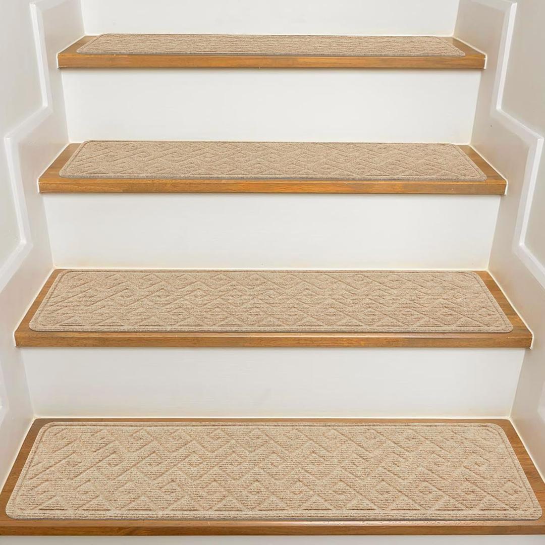 Stair Treads for Wooden Steps Indoor, 15 Pack 8" X 30" Non Slip Carpet Stair Treads with Reusable Adhesive for Kids Elders and Dogs, Surface Polyester TPR Backing Stair Rugs