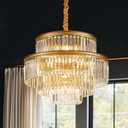 21.6" 14-Light Modern Crystal Chandelier Light Fixtures 4-Tier Gold Luxury Chandeliers for Dining Room Round Hanging Pendant Lighting for Living Room Kitchen Entryway Bedroom Foyer Hallway