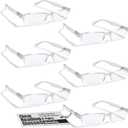 Boost Eyewear 6 Pack Reading Glasses, Clear Half Rim Frames, for Men and Women, with Comfort Spring Loaded Hinges, Clear, 6 Pairs (+1.50)
