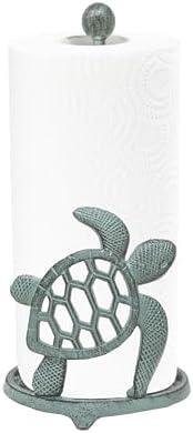 Coastal Sea Turtle Paper Towel Holder – Ocean-Inspired Cast Iron Kitchen Décor, Rustic Beach House Accessory, Unique Resin and Cast Iron Design for Countertop or Dining Room, Gift for Sea Lovers