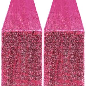2 Packs 12 x 72 inches Sequin Table Runner, Hot Pink Glitter Table Runner for Birthday Party Supplies Wedding Engagement Baby Shower Holiday Celebration Event Decorations