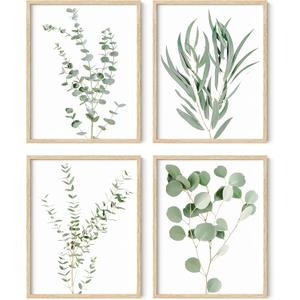 HAUS AND HUES Botanical Plant Wall Art Prints - Set of 4 Plant Wall Decor Prints Floral Kitchen Flower Leaves Wall Art Boho Leaf Eucalyptus (11x14, UNFRAMED)