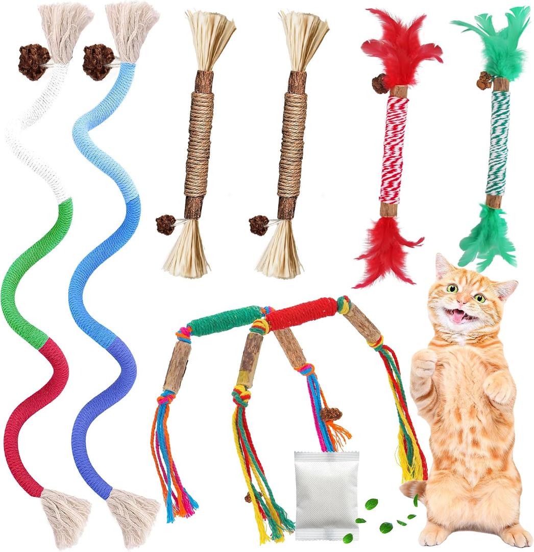 Silvervine Sticks for Cats & Cat Chew Rope Toys for Indoor Cats Dental Care Teeth Cleaning, Kitten & Cat Teething Toys for Health, Cat Chew Stick Suitable for All Breeds of Aggressive Chewers Cat