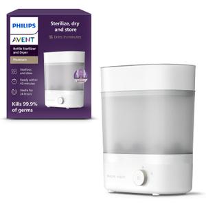Philips Avent Baby Bottle Sterilizer and Dryer Premium, Removes 99,9% of Bacteria, Chemicals Free, Capacity 6 Bottles/Teats/Accessories, Modular Space Saving Design, Model SCF293 | 99.9% Germ-Free, Chemical-Free Steam, 6-Minute Cycle, Dries in 40 Minutes, Stays Sterile 24 Hrs, Includes Tongs, SCF293/00
