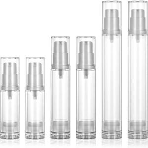 6pcs Airless Travel Pump Bottle, Empty Airless Pump Bottles Refillable Clear Travel Pumps Bottle Plastic Press Lotion Travels Container for Lotion Foundation DIY Creams(5ml 10ml 15ml)