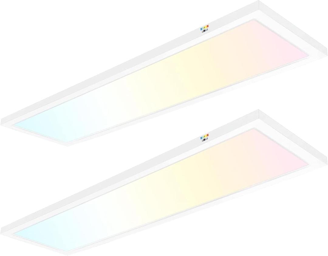 hykolity 1x4 FT LED Flat Panel Selectable CCT Flush Mount Light,4800lm,48W Dimmable Ultra Slim Edge-Lit Ceiling Light, 3000K/4000K/5000K Built-in Driver Surface Mount Lights for Kitchen Garage,2 Pack (White)