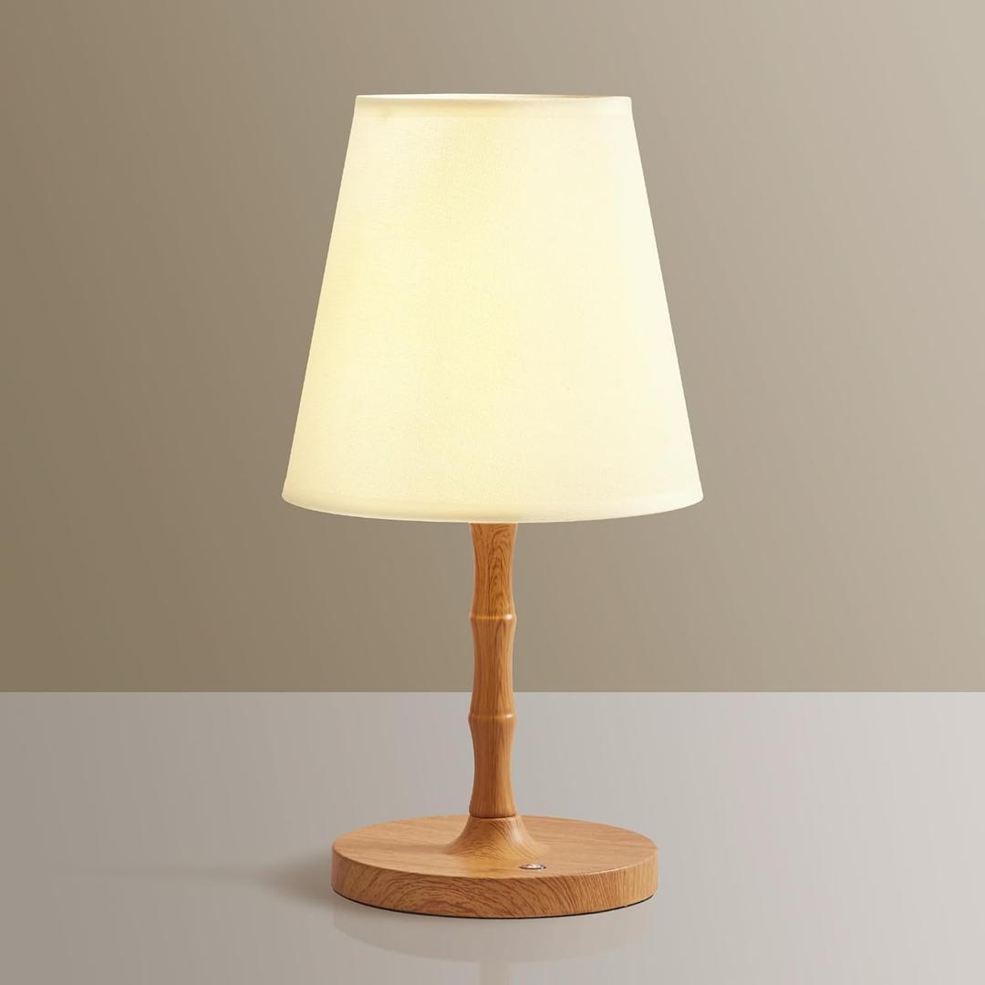 Dawnwake Table Lamp Cordless Bedside Desk Lamp,Rechargeable Battery Operated Lamps for Bedroom Night Stands,3 Colors Touch Dimmable Small Table Kitchen Lamps,4000mAh LED Wood Grain