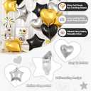 2 x Heart Balloons, Black Gold Silver Star Balloons Foil for Disco New Year, 12 Count