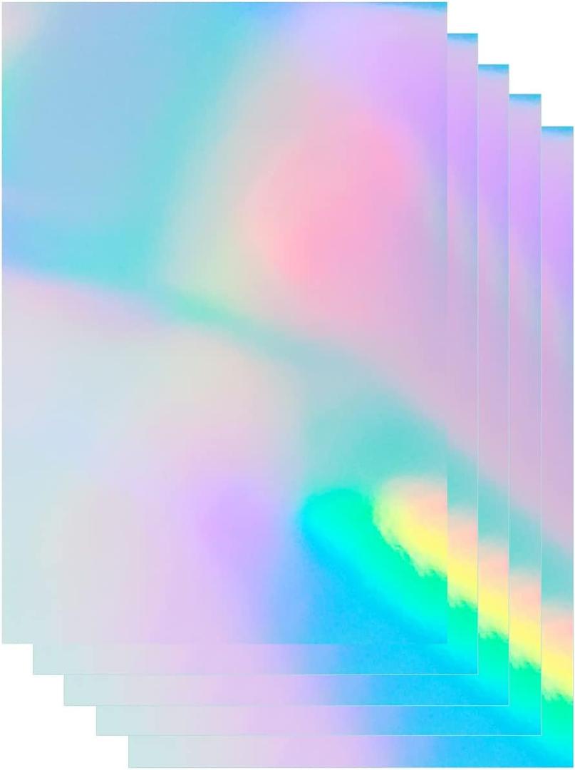 50 Sheets Holographic Printable Vinyl Sticker Paper 8.5x11 Inch Waterproof Sticker Paper Rainbow Vinyl Sticker Paper for Inkjet/Laser Print