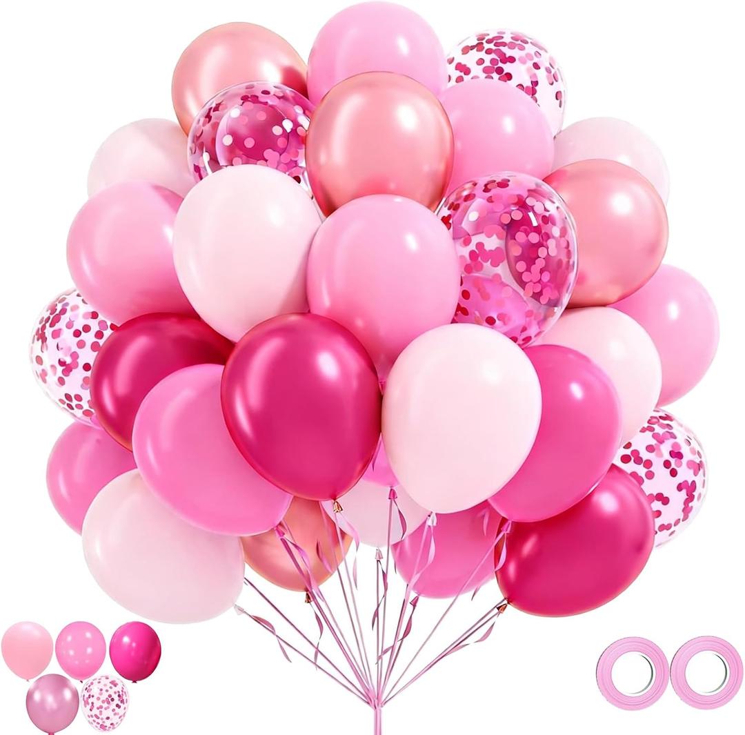 50PCS Metallic Pink Balloons Birthday Decorations, 12inch Hot Pink Latex Balloon, Supplies Perfect for Birthday Party, Friend Get-Together, Park, School, Nostalgic Party Decorations (A-6)
