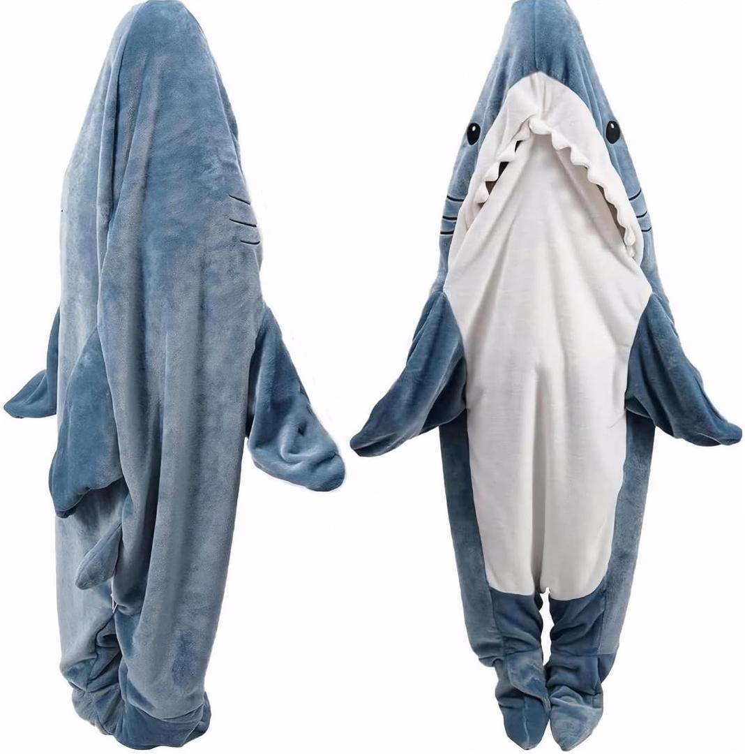 DDMY Shark Blanket Cozy Blanket Hoodie, XL Size Flannel Shark Onesie Wearable Blanket for Adult Cartoon Throw Blankets Shark Sleeping Bag Funny Blanket Shark Costume