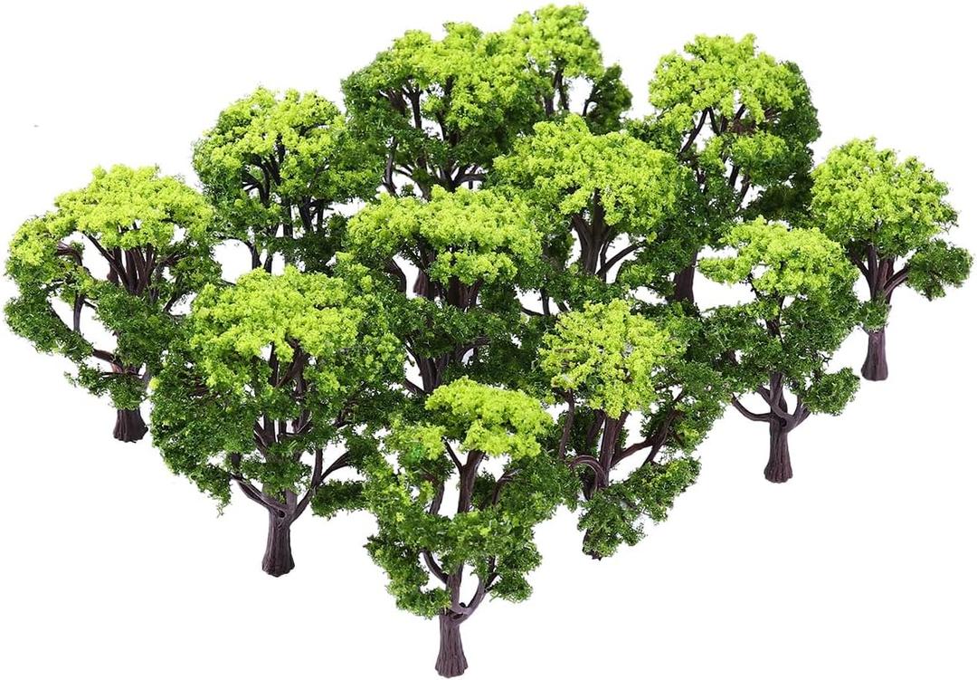 VANZACK Model Trees, 12 Pieces Plastic Pine Trees, 1:50 Scale, Green, for DIY Railways Landscape