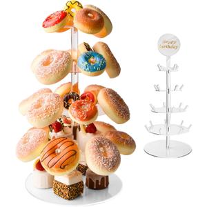 4 Tier Acrylic Donut Stand with 22 Pegs, Dessert Table Display for Doughnuts, Bagels, Cupcakes, Donut Tower Stand for Birthday Wedding Party Baby Shower Christmas 9.84 x 16.93in