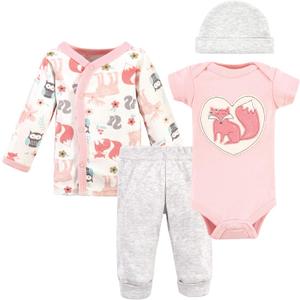 Hudson Baby Unisex Baby Preemie Layette Set 4-Piece (Pink Fox)