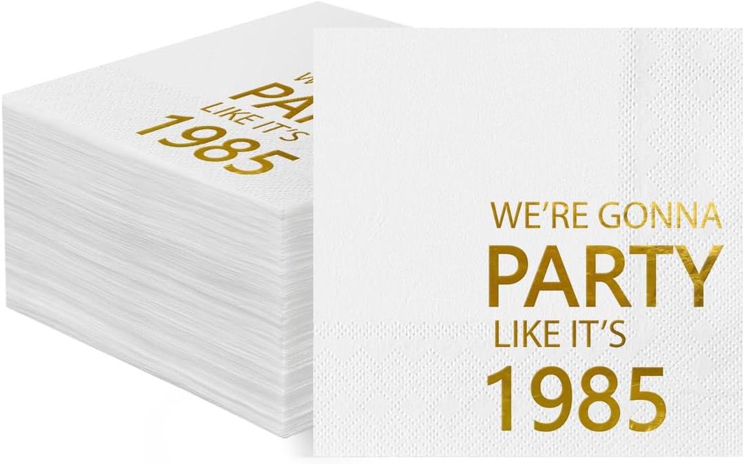 Horaldaily 100 Pack 41th Birthday Disposable Paper Decorative Luncheon Napkins, We're Gonna Party Like It's 1985 Hand Towel for Party Lunch Dinner Kitchen Bathroom (Gold,6.5x6.5 Inches)